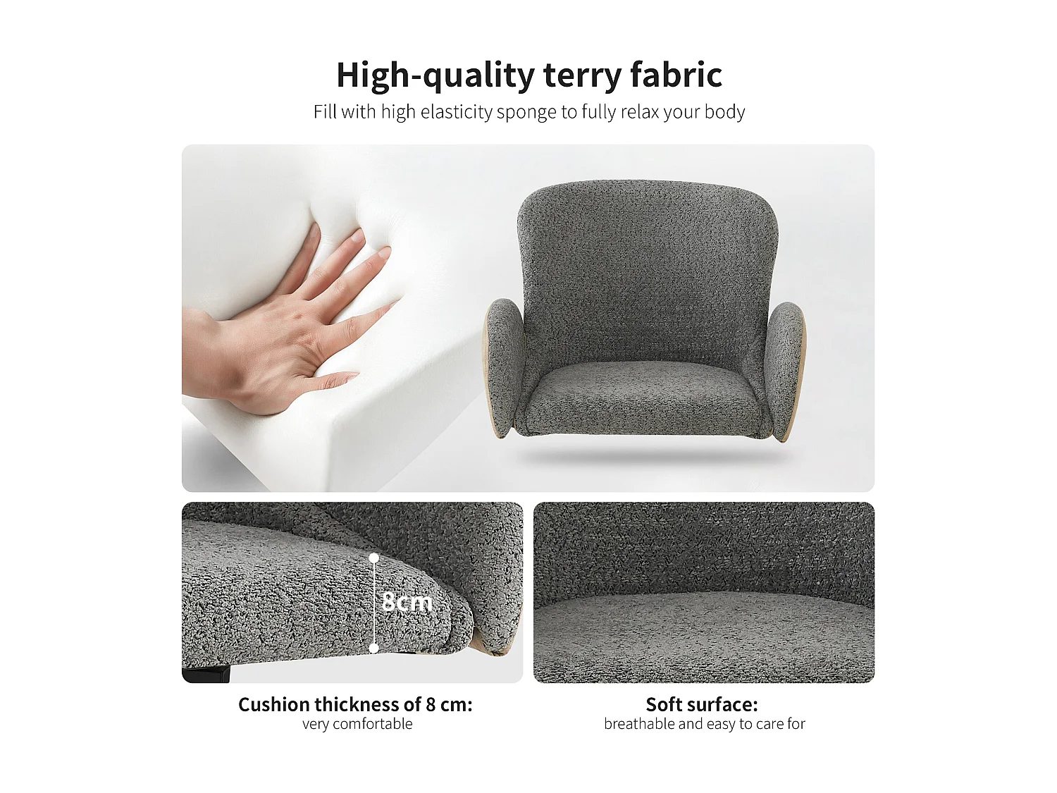 Lot de 2 chaises pivotantes en sherpa - pieds réglables en métal - Gris