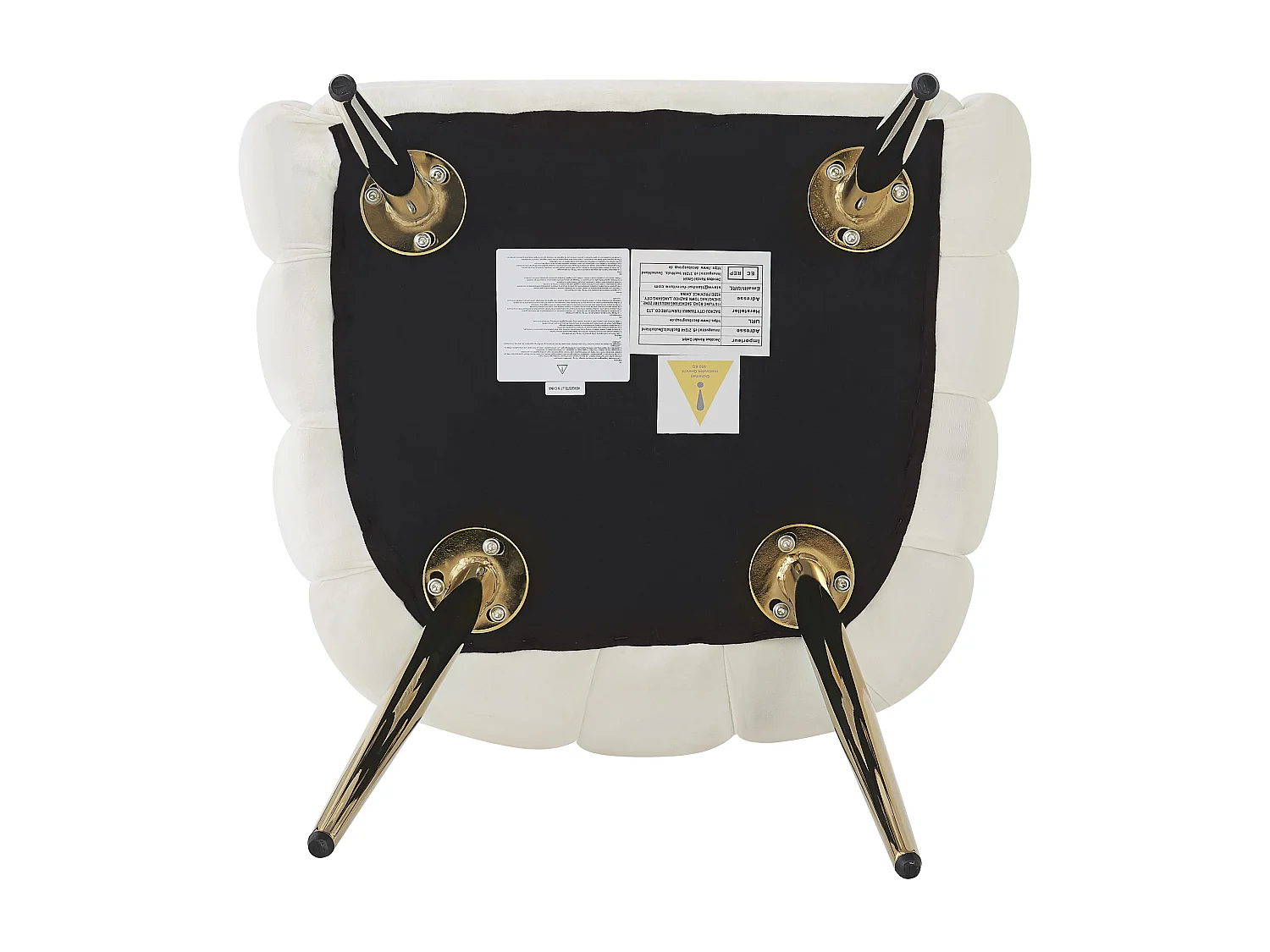 Set van 4 fluwelen stoelen - Waaiervormige rugleuning - Verguld ijzeren frame - Wit & Goud