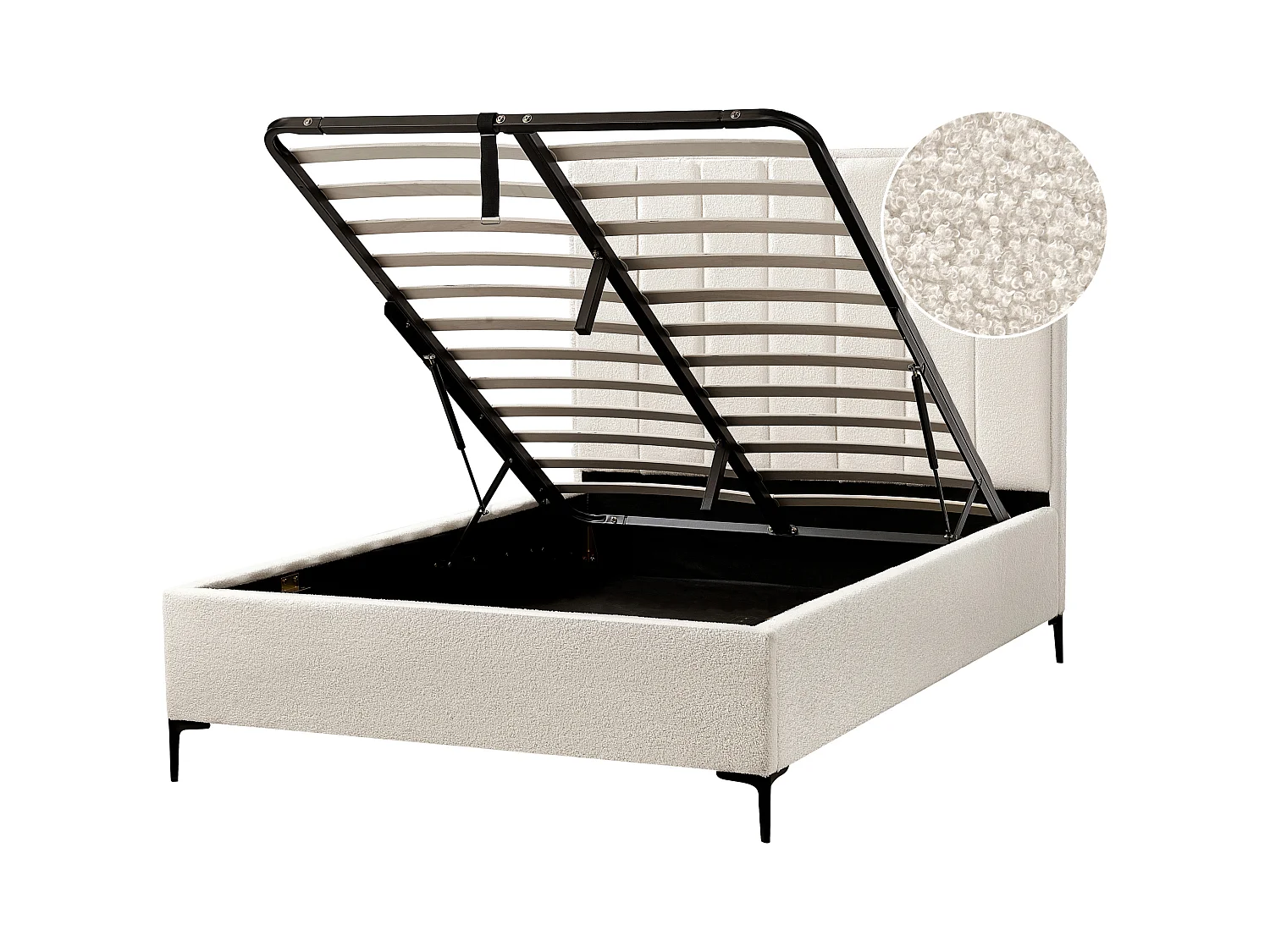 Lit ottoman Bouclé SEZANNE 140 x 200 cm Blanc cassé