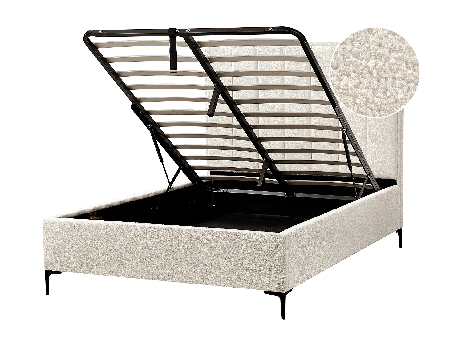 Lit ottoman Bouclé SEZANNE 140 x 200 cm Blanc cassé