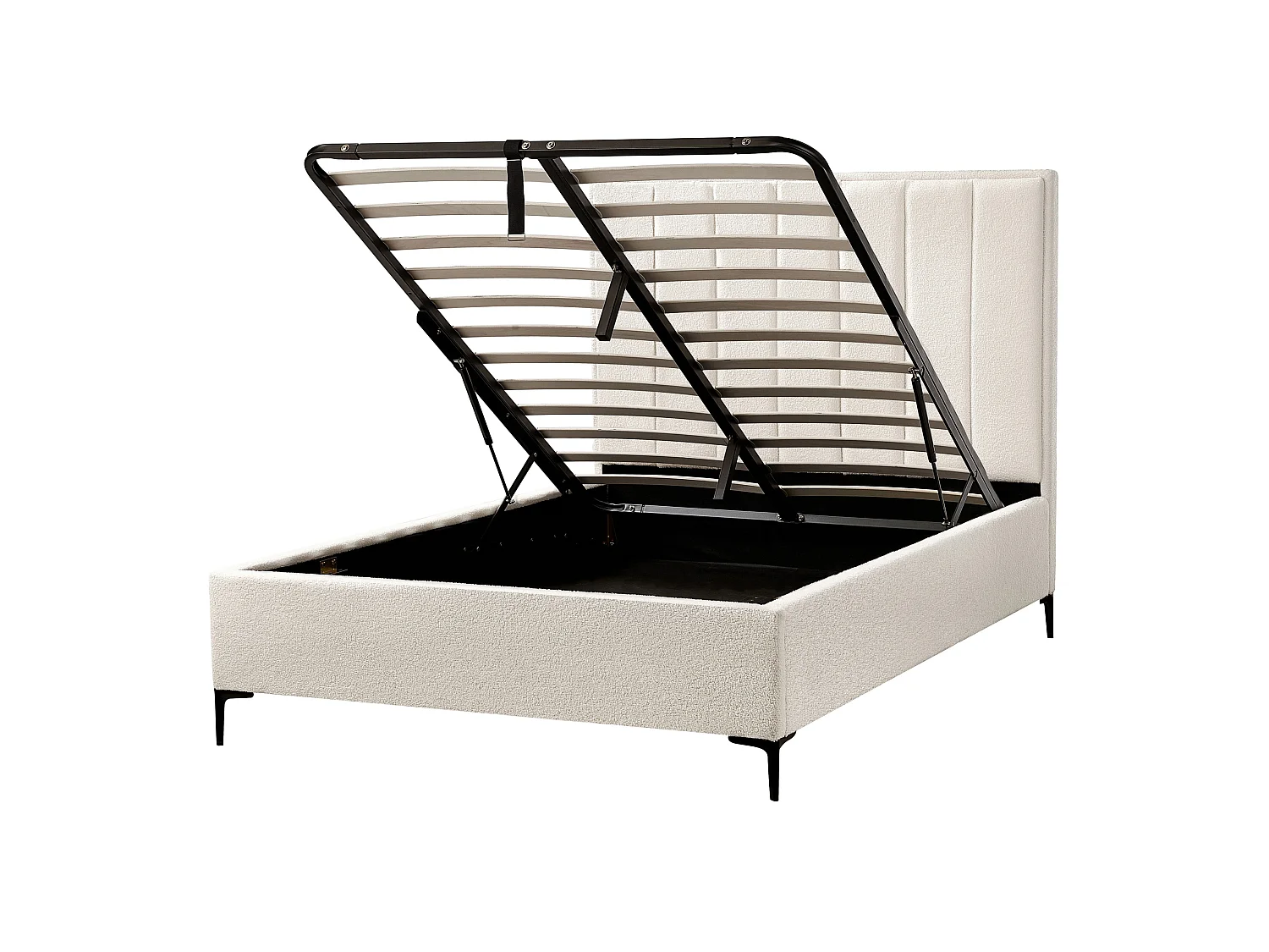 Bed met opbergruimte Bouclé SEZANNE 140 x 200 cm Gebroken wit