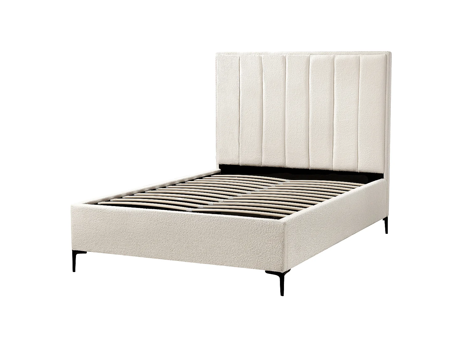Bed met opbergruimte Bouclé SEZANNE 140 x 200 cm Gebroken wit