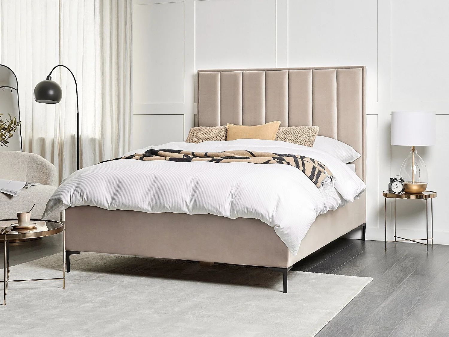 Lit ottoman Velours SEZANNE 160 x 200 cm Taupe