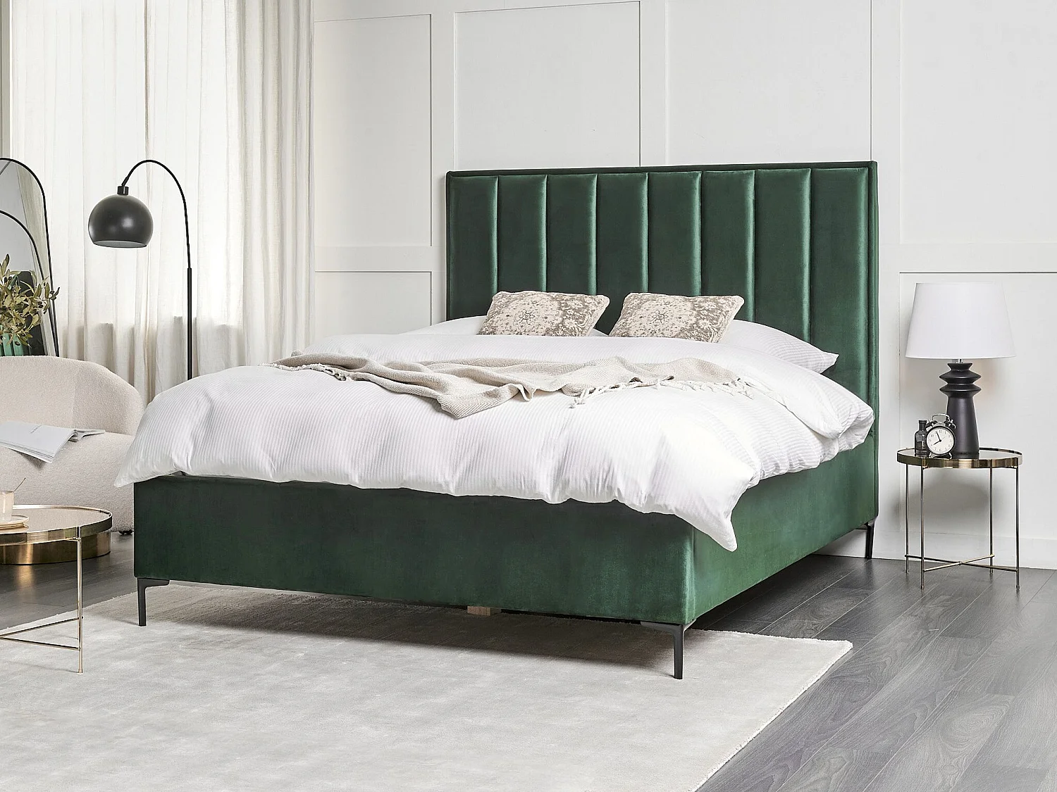 Lit ottoman Velours SEZANNE 160 x 200 cm Vert foncé
