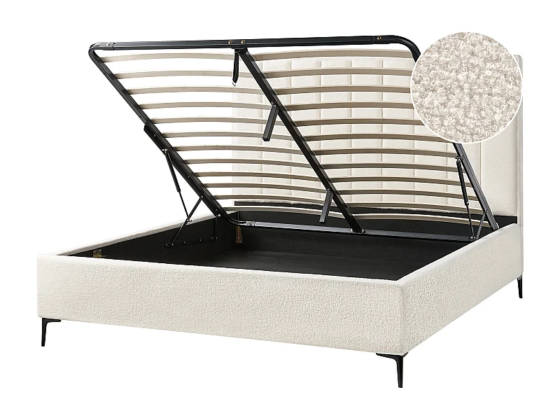 Lit ottoman Bouclé SEZANNE 180 x 200 cm Blanc cassé