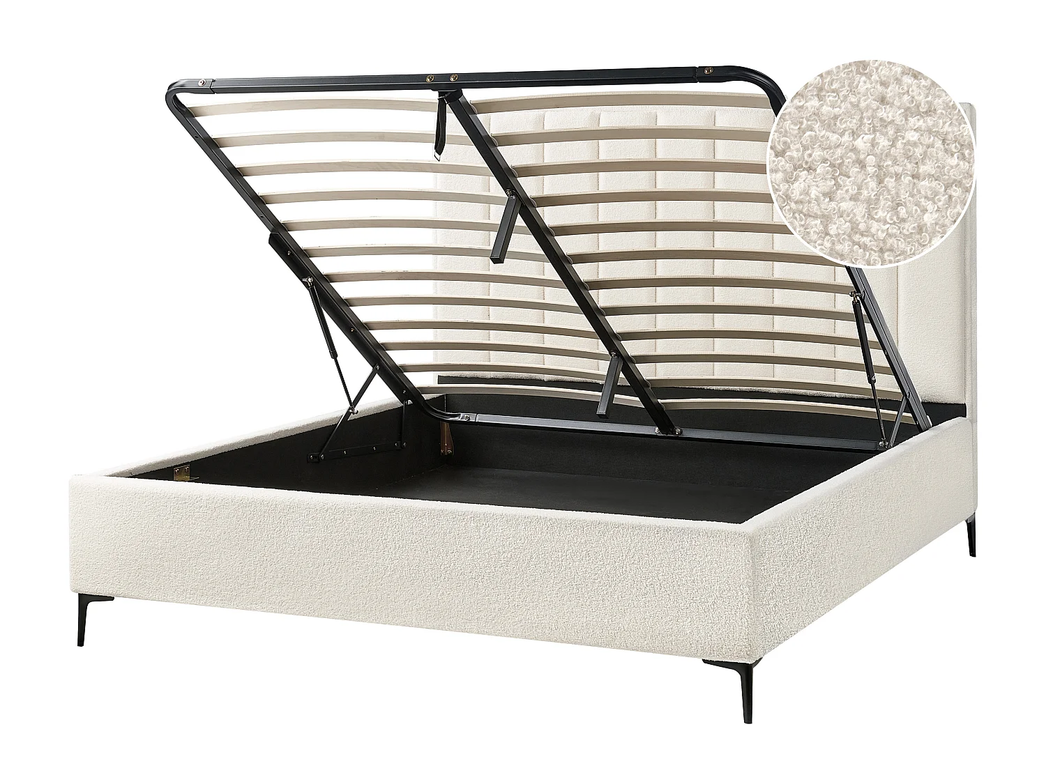 Lit ottoman Bouclé SEZANNE 180 x 200 cm Blanc cassé