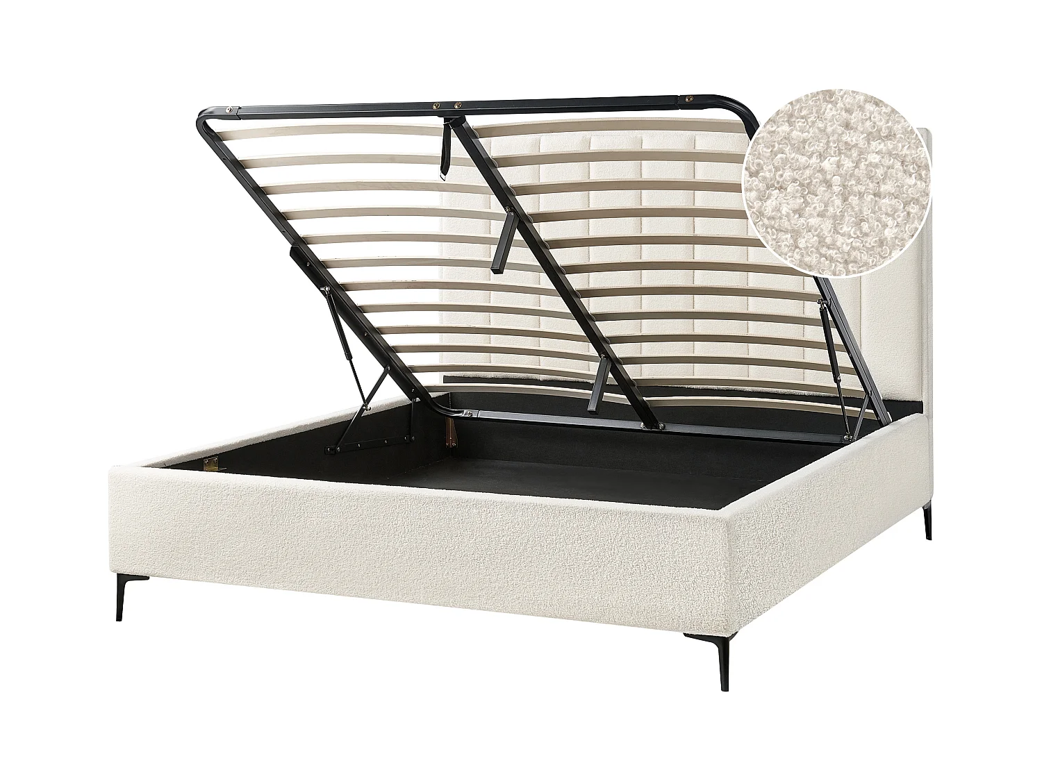 Cama con almacenaje Bouclé SEZANNE 180 x 200 cm Blanco crema