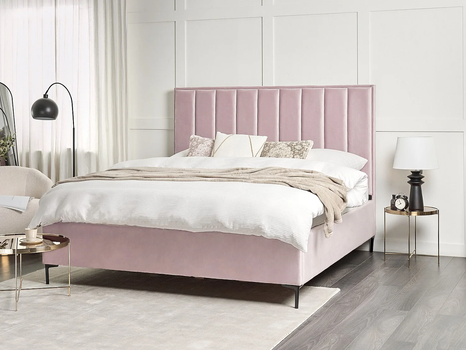 Lit ottoman Velours SEZANNE 180 x 200 cm Rose