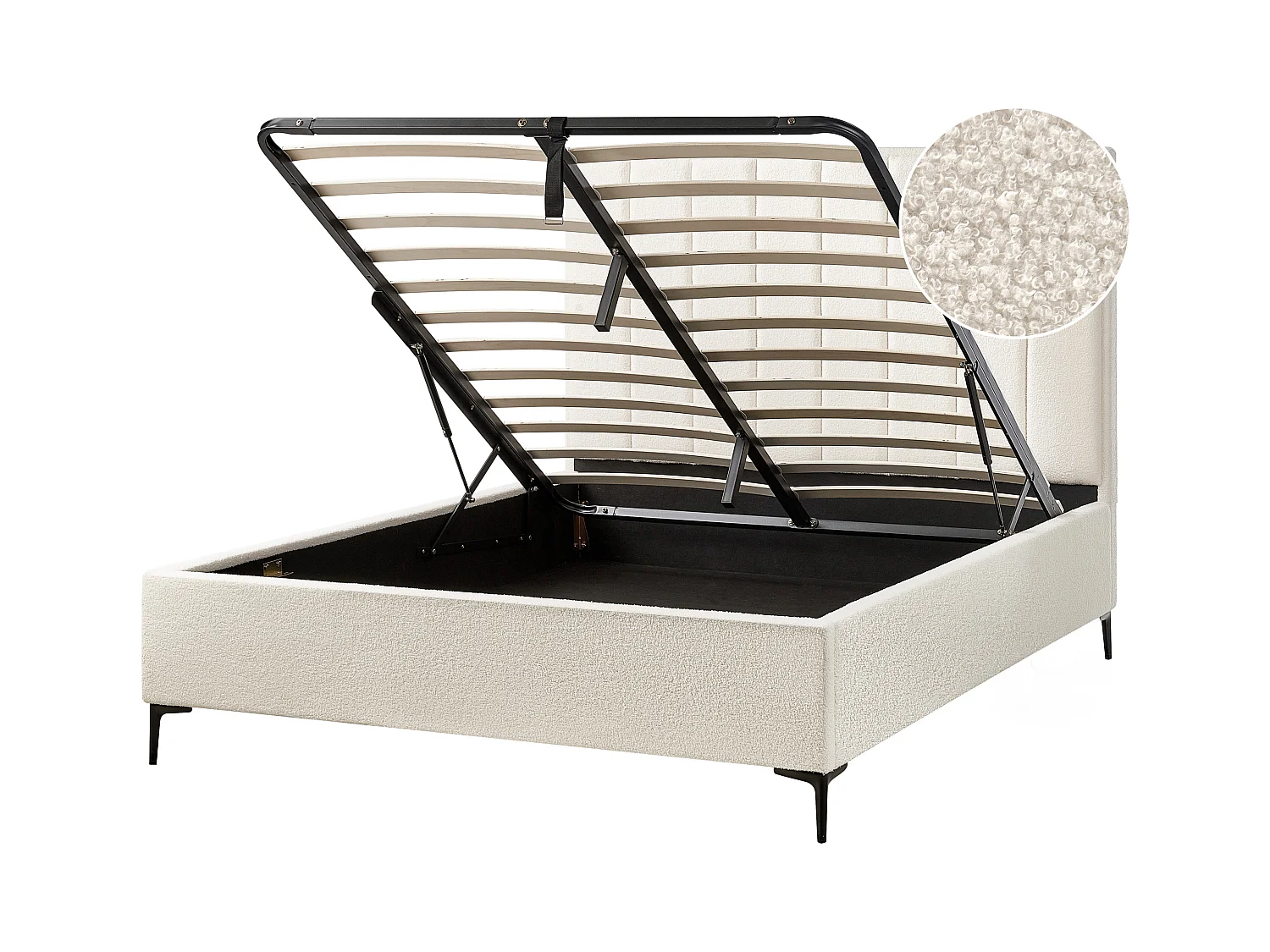 Lit ottoman Bouclé SEZANNE 160 x 200 cm Blanc cassé