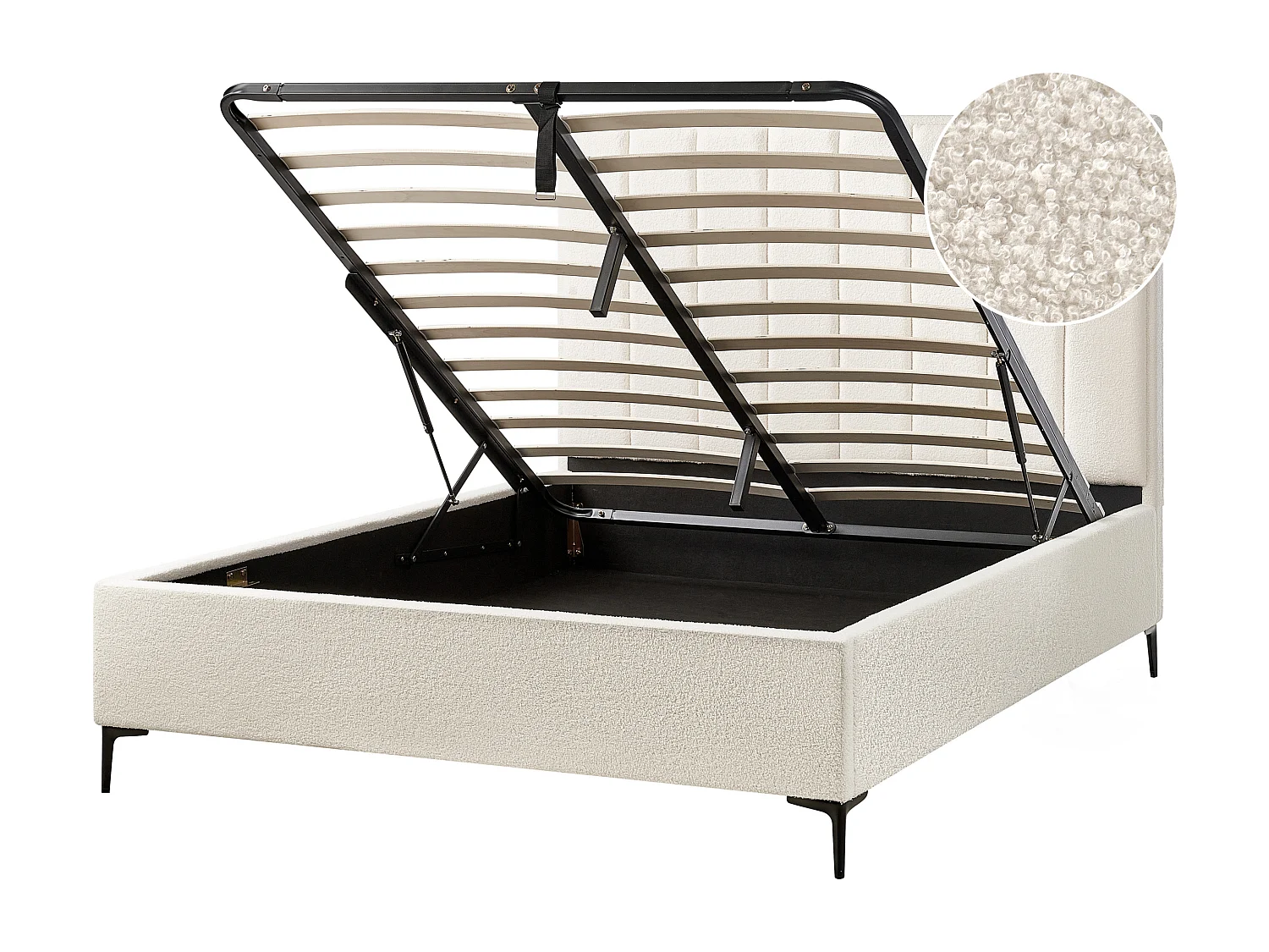 Lit ottoman Bouclé SEZANNE 160 x 200 cm Blanc cassé