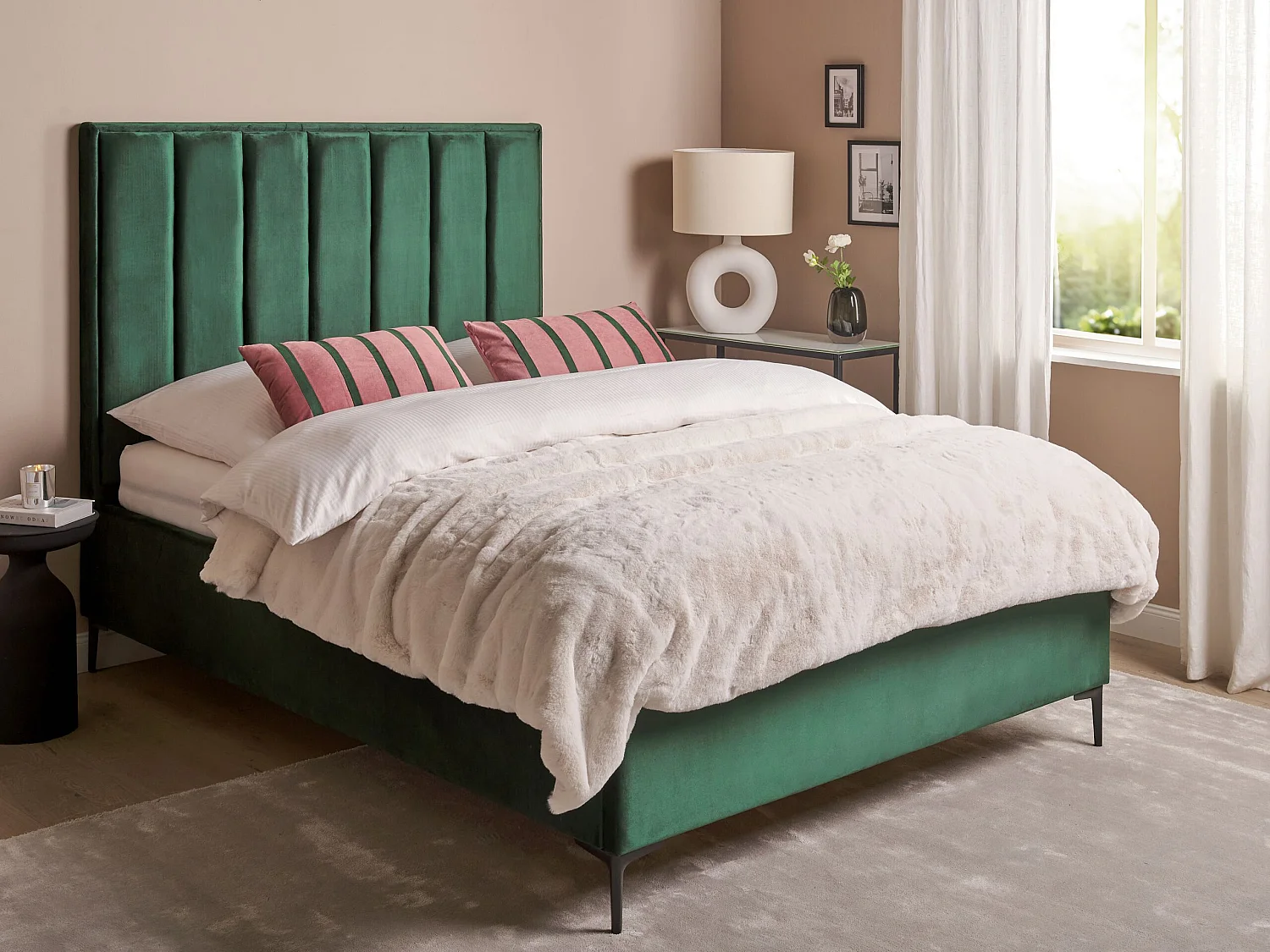 Letto contenitore Velluto SEZANNE 140 x 200 cm Verde scuro