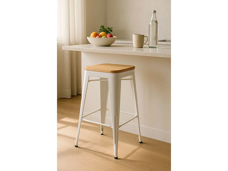 Taburetes Bajos - Taburete Torix Bajo Madera Natural - Blanco