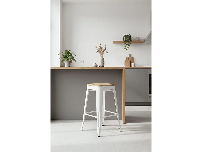 Taburetes Bajos - Taburete Torix Bajo Madera Natural - Blanco