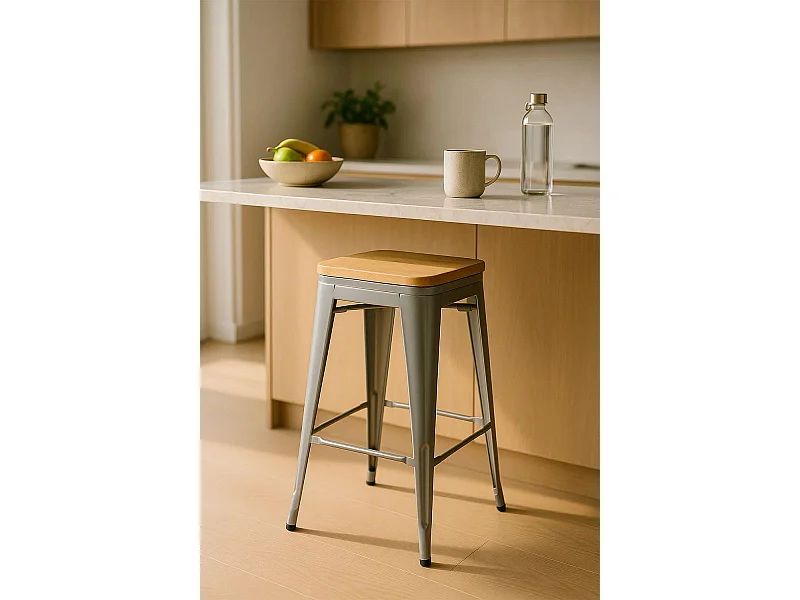 Taburetes Bajos - Taburete Torix Bajo Madera Natural - Gris metalizado