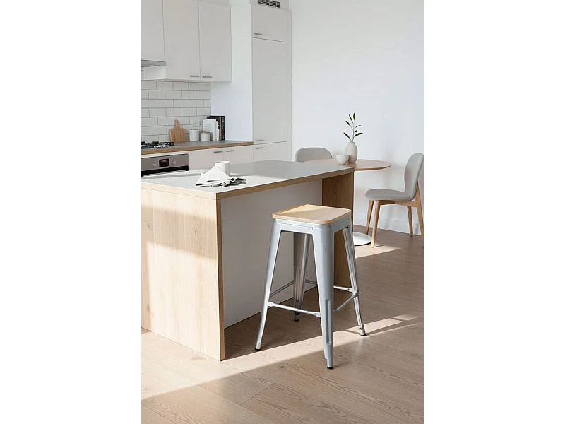 Taburetes Bajos - Taburete Torix Bajo Madera Natural - Gris metalizado