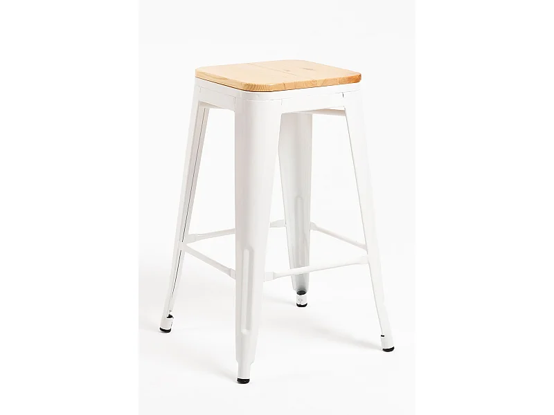 Lote de 4 Taburetes Torix Bajos Madera Natural - Blanco