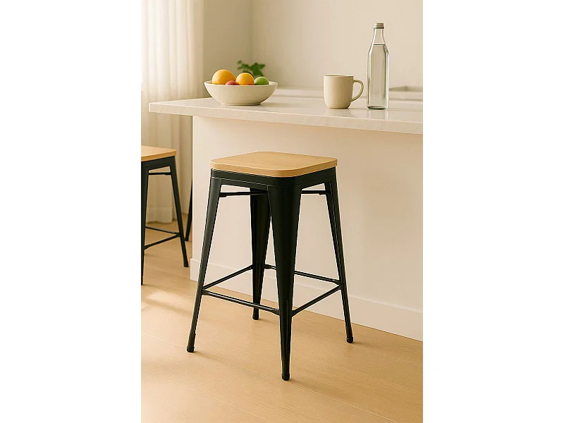 Taburetes Bajos - Taburete Torix Bajo Madera Natural - Negro