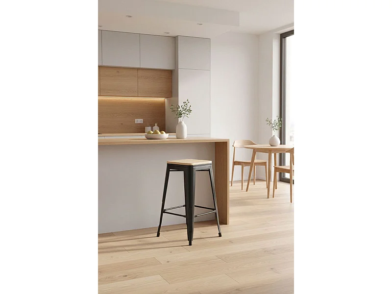 Taburetes Bajos - Taburete Torix Bajo Madera Natural - Negro