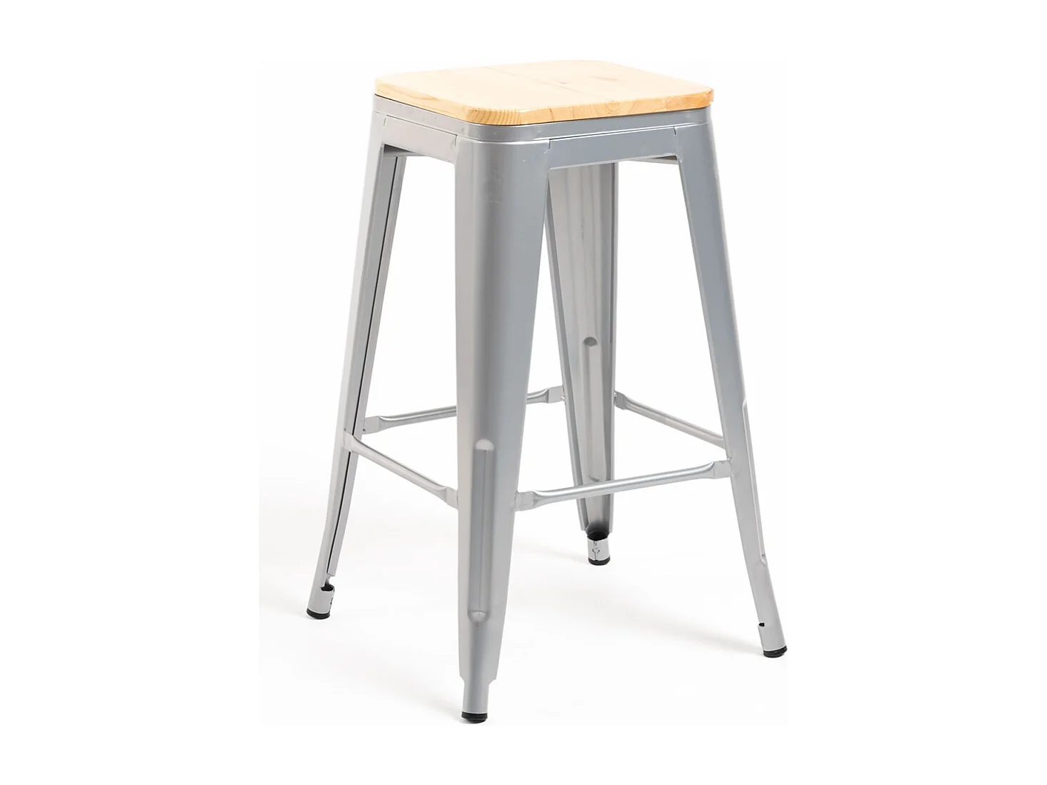 Lote de 4 Taburetes Torix Bajos Madera Natural - Gris metalizado