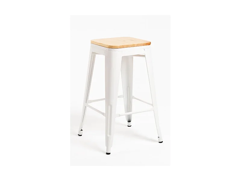 Lote de 2 Taburetes Torix Bajos Madera Natural - Blanco