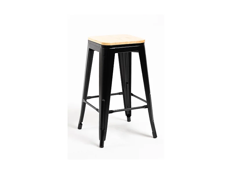 Lote de 4 Taburetes Torix Bajos Madera Natural - Negro