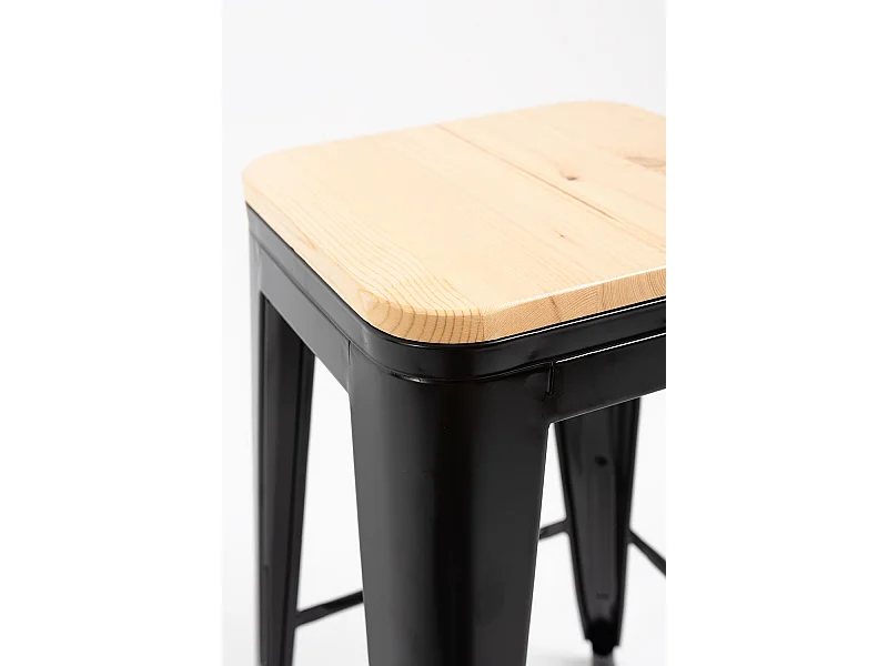 Lote de 4 Taburetes Torix Bajos Madera Natural - Negro