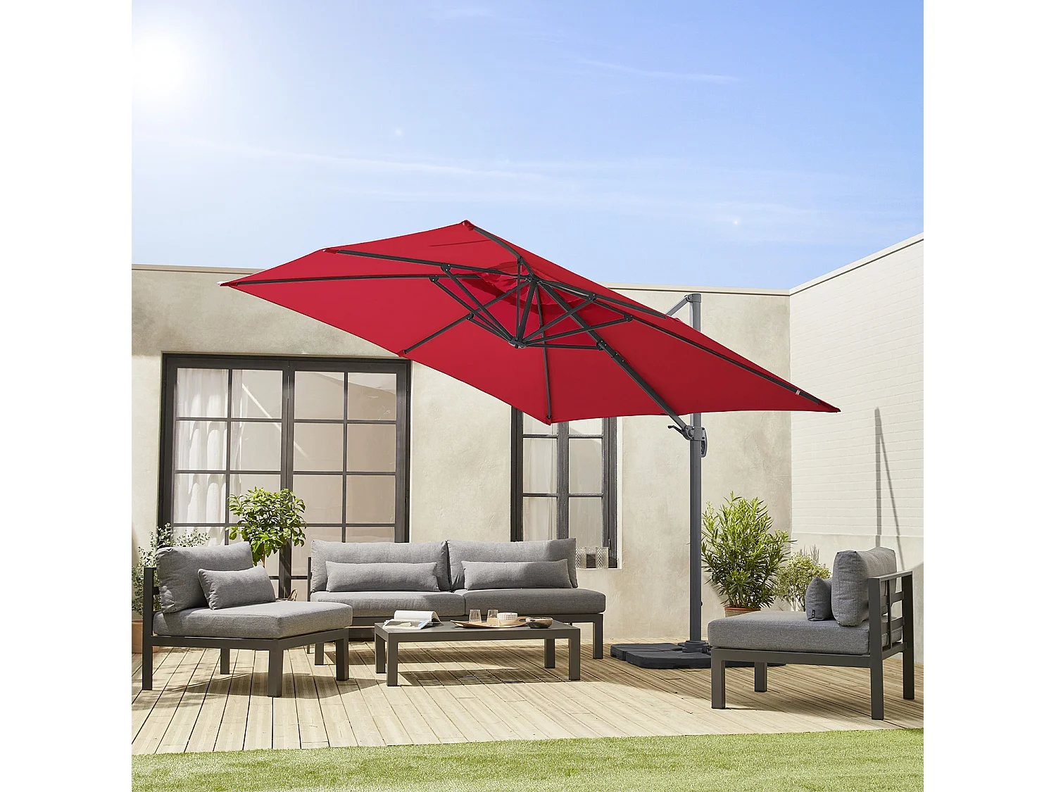 Lona de 3x3m sombrilla cuadrada desplazada rojo