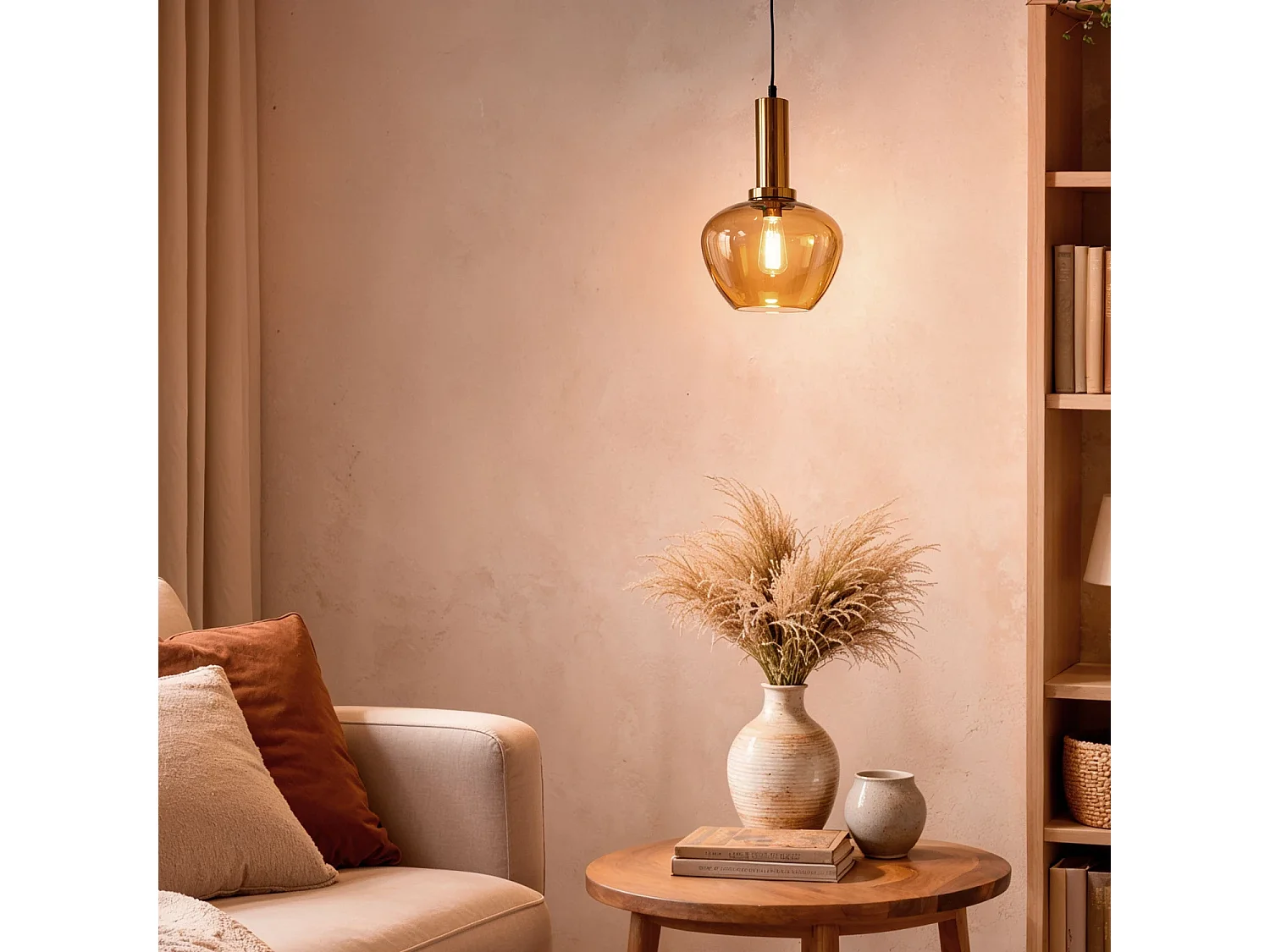 Lámpara Colgante Metal y Cristal Daira Ámbar