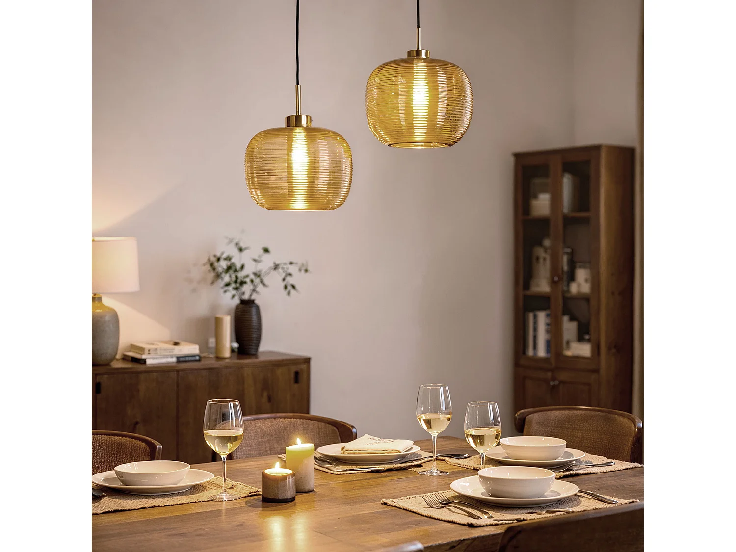 Suspension Métal et Verre Beryl Ambre