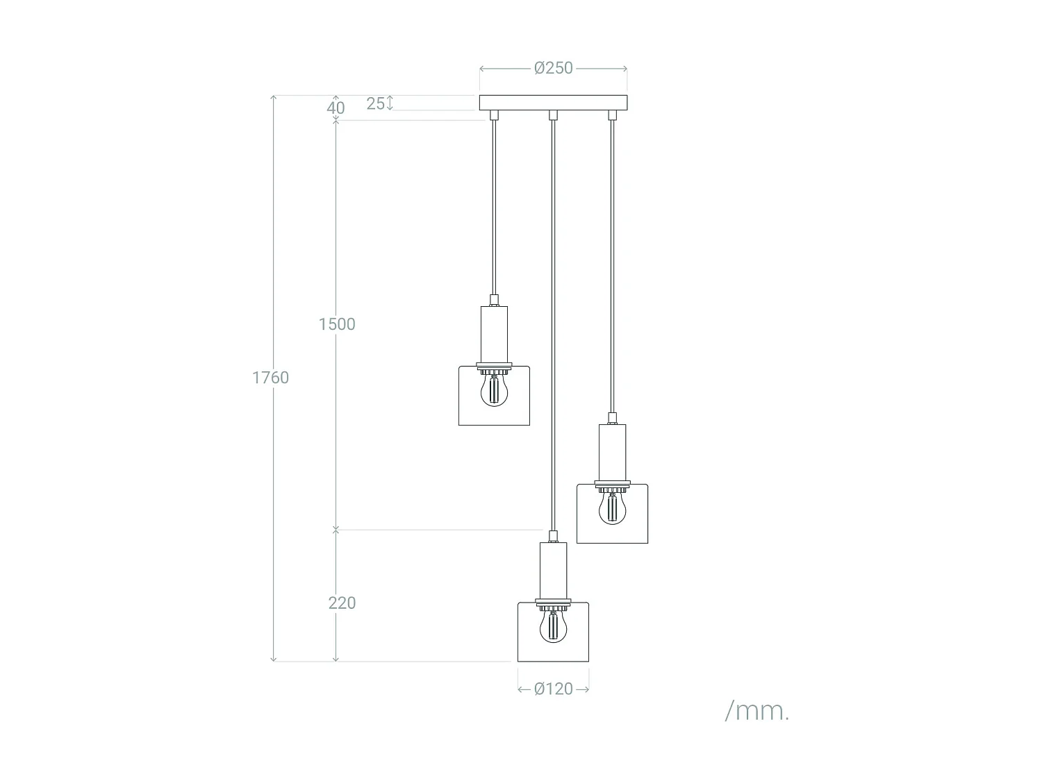 Suspension Métal et Verre Danae 3 Spots Gris Fumée