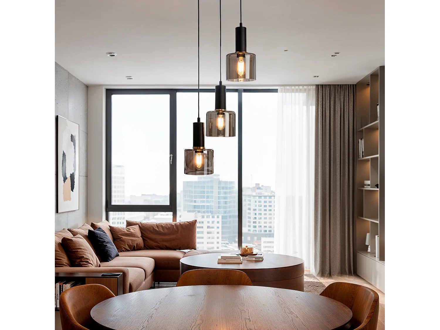 Lampada a Sospensione Metallo e Vetro Danae 3 Faretti Grigio Smoke