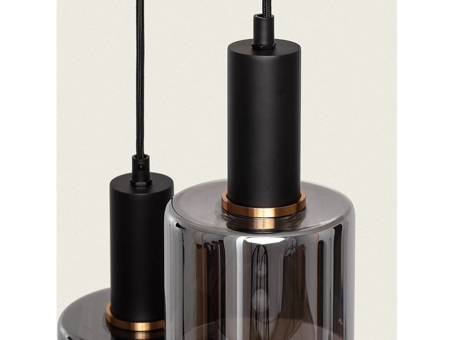 Lampada a Sospensione Metallo e Vetro Danae 3 Faretti Grigio Smoke