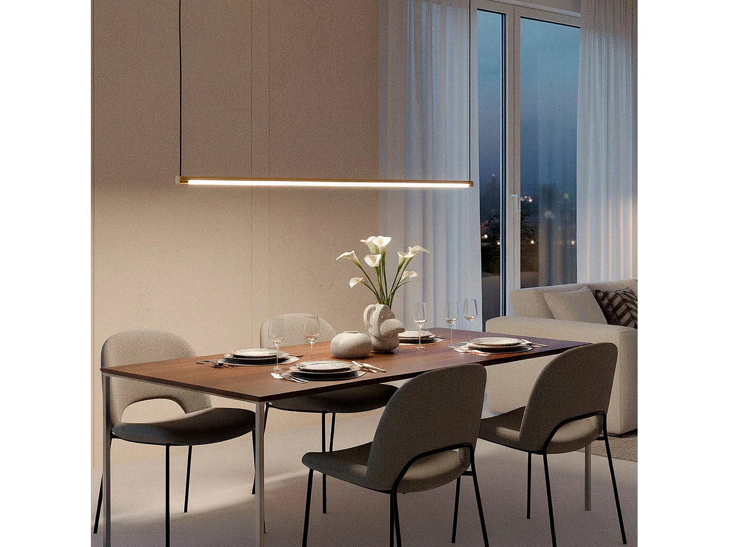 Lampada a Sospensione Lineare a LED 12W in Alluminio SwitchCCT Lislea Oro