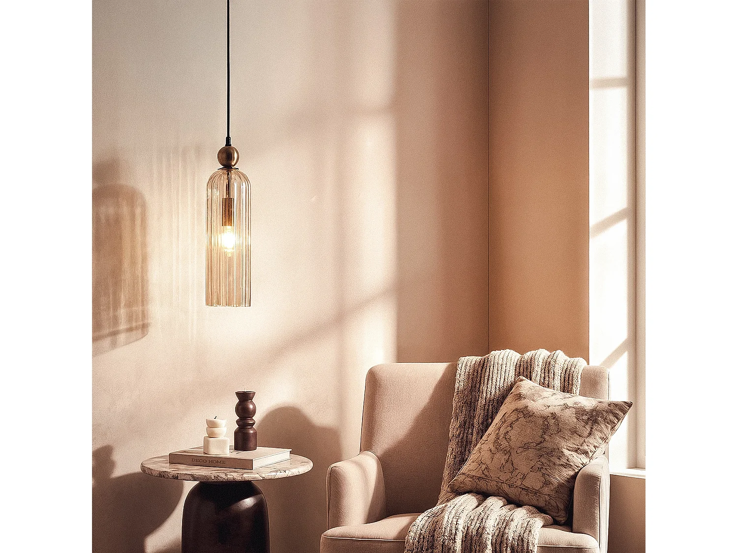 Lampada a Sospensione Metallo e Vetro Cheryl Ambra