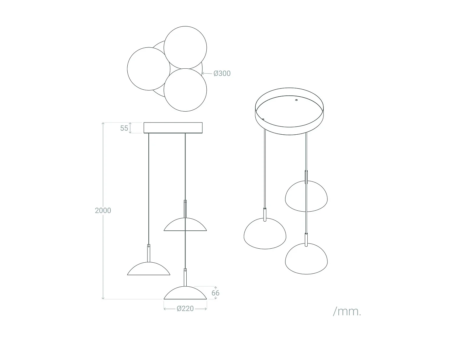Suspension LED 24W Métal CCT Sélectionnable Shirak 3 Spots Noir