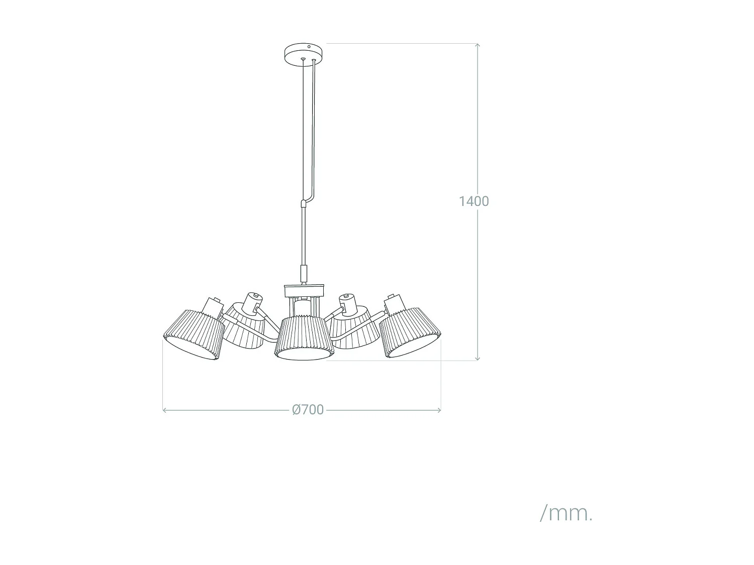 Lampada a Sospensione Metallo Magda 5 Faretti Bianco