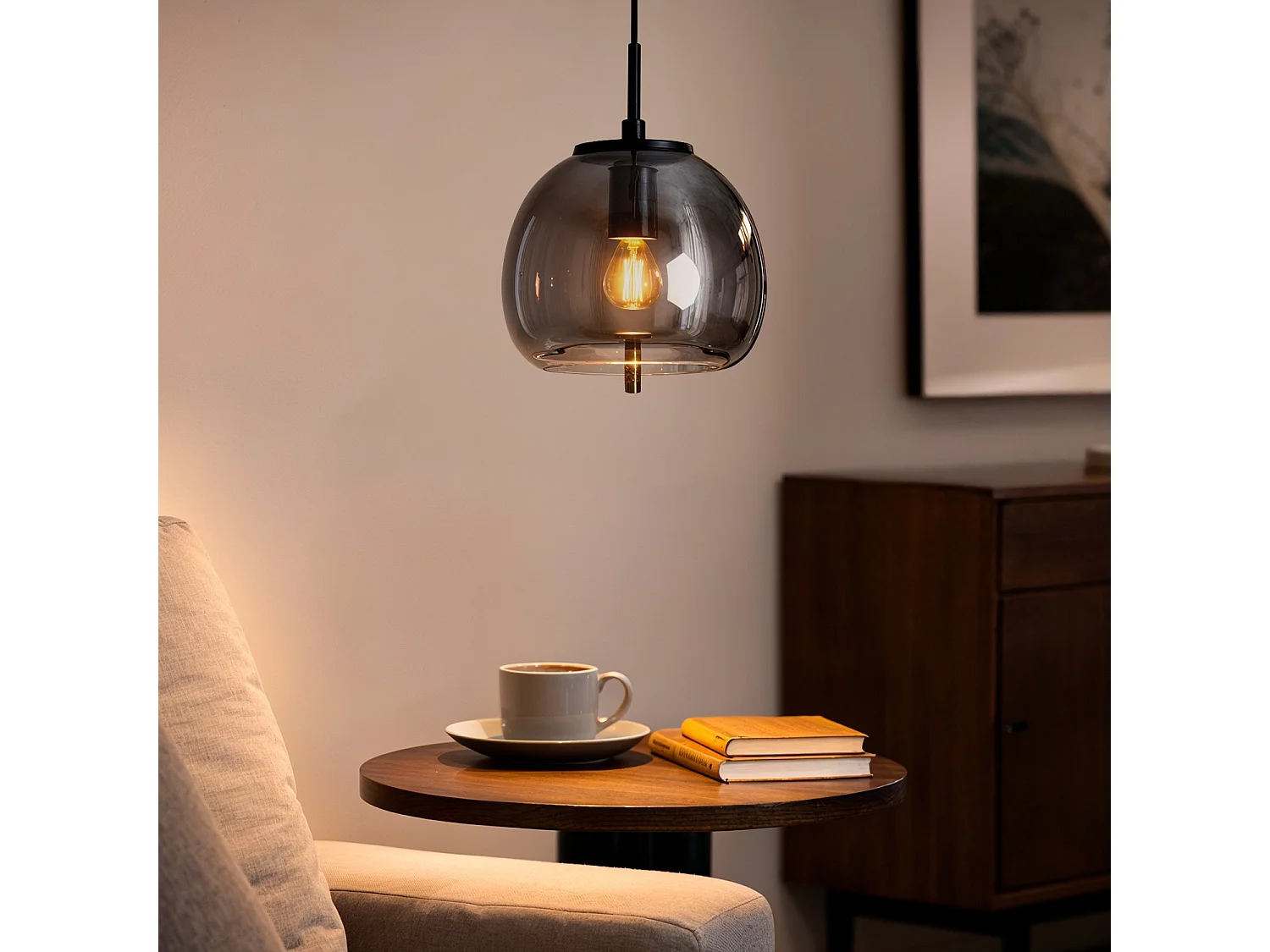 Suspension Métal et Verre Adina Gris Fumée