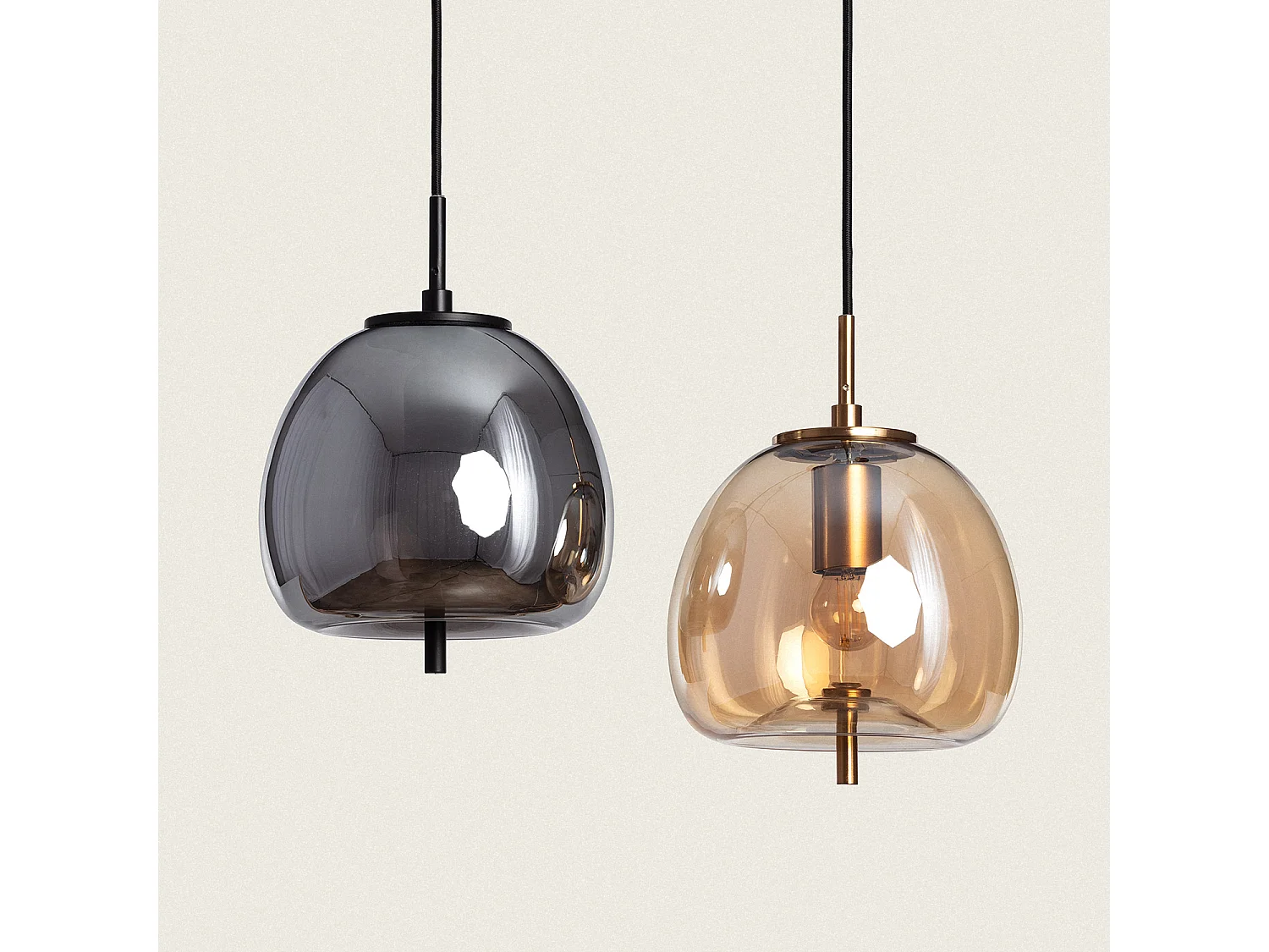 Lámpara Colgante Metal y Cristal Adina Gris Humo