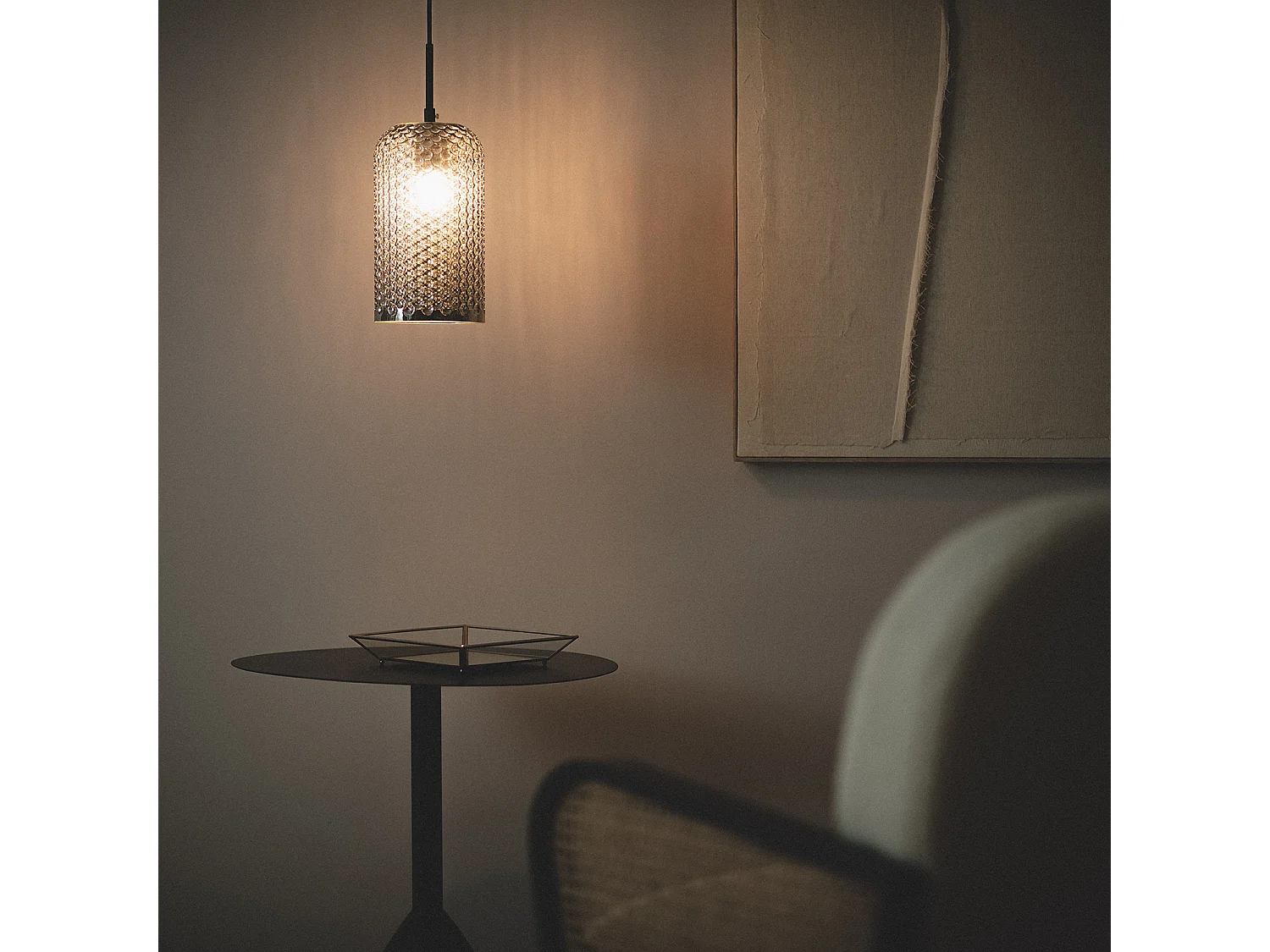 Lámpara Colgante Metal y Cristal Large Bernie Gris Humo