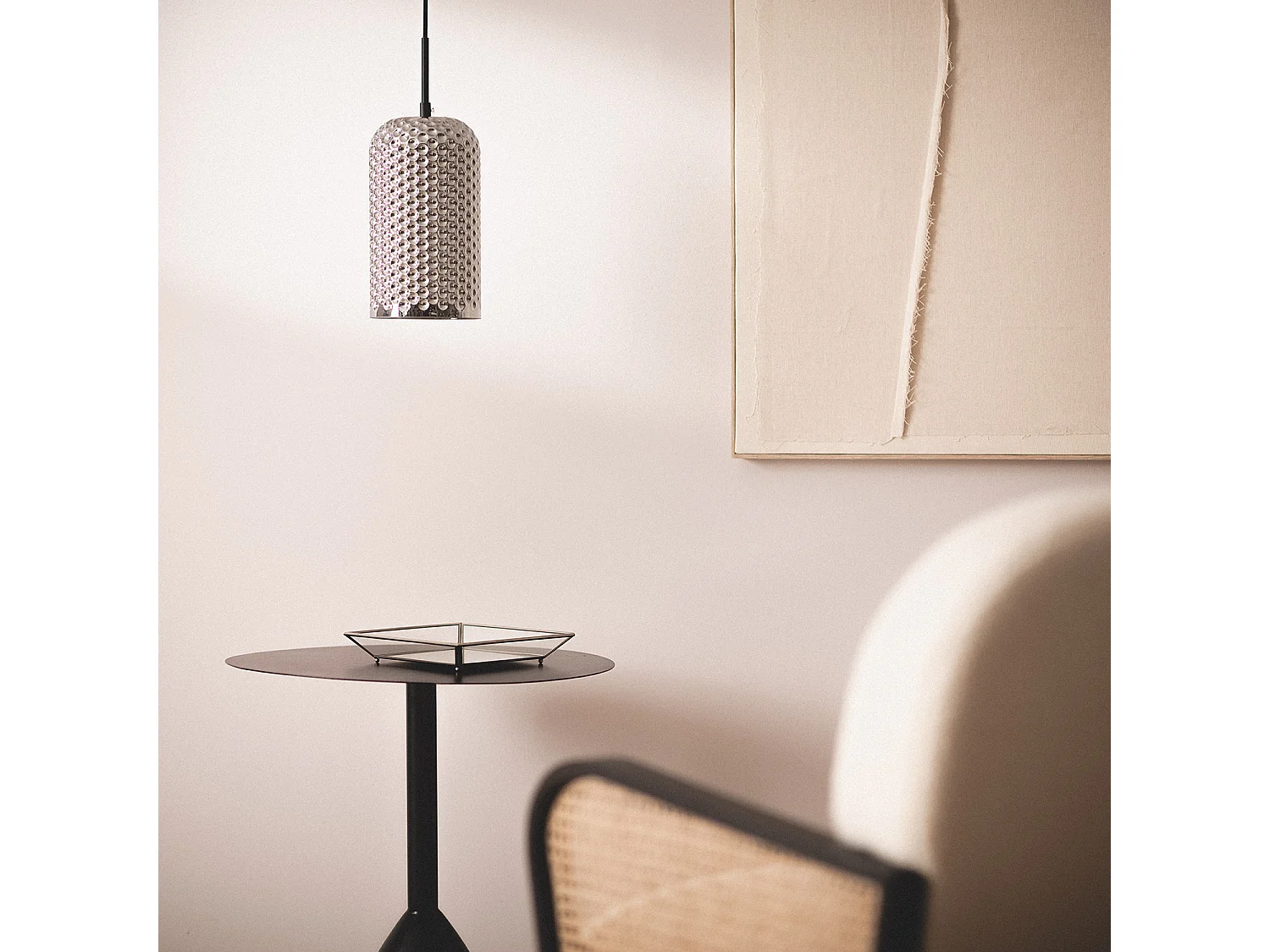 Suspension Métal et Verre Large Bernie Gris Fumée