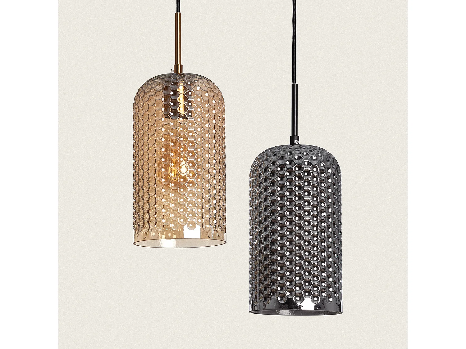 Lámpara Colgante Metal y Cristal Large Bernie Gris Humo