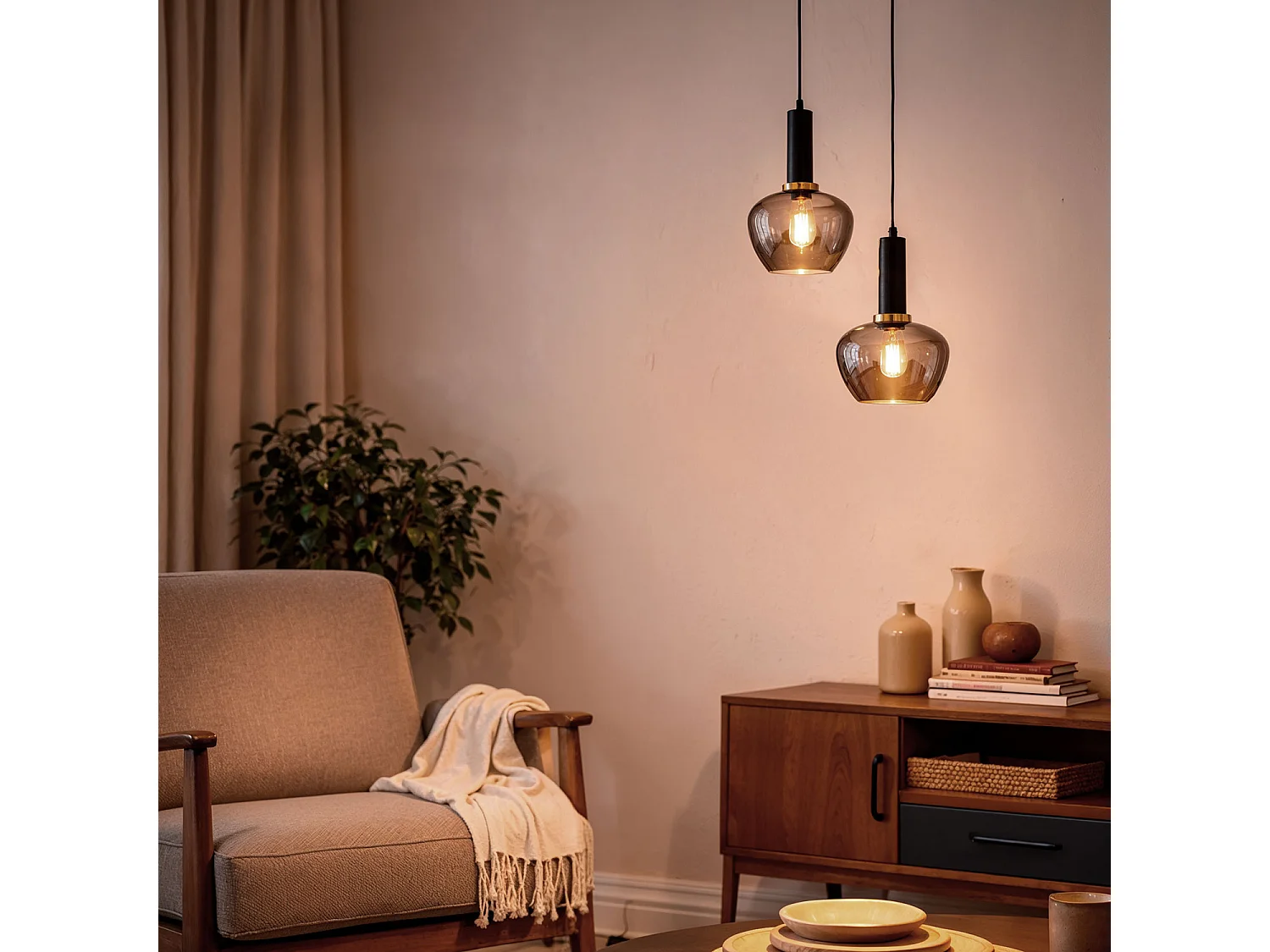 Suspension Métal et Verre Daira Gris Fumée