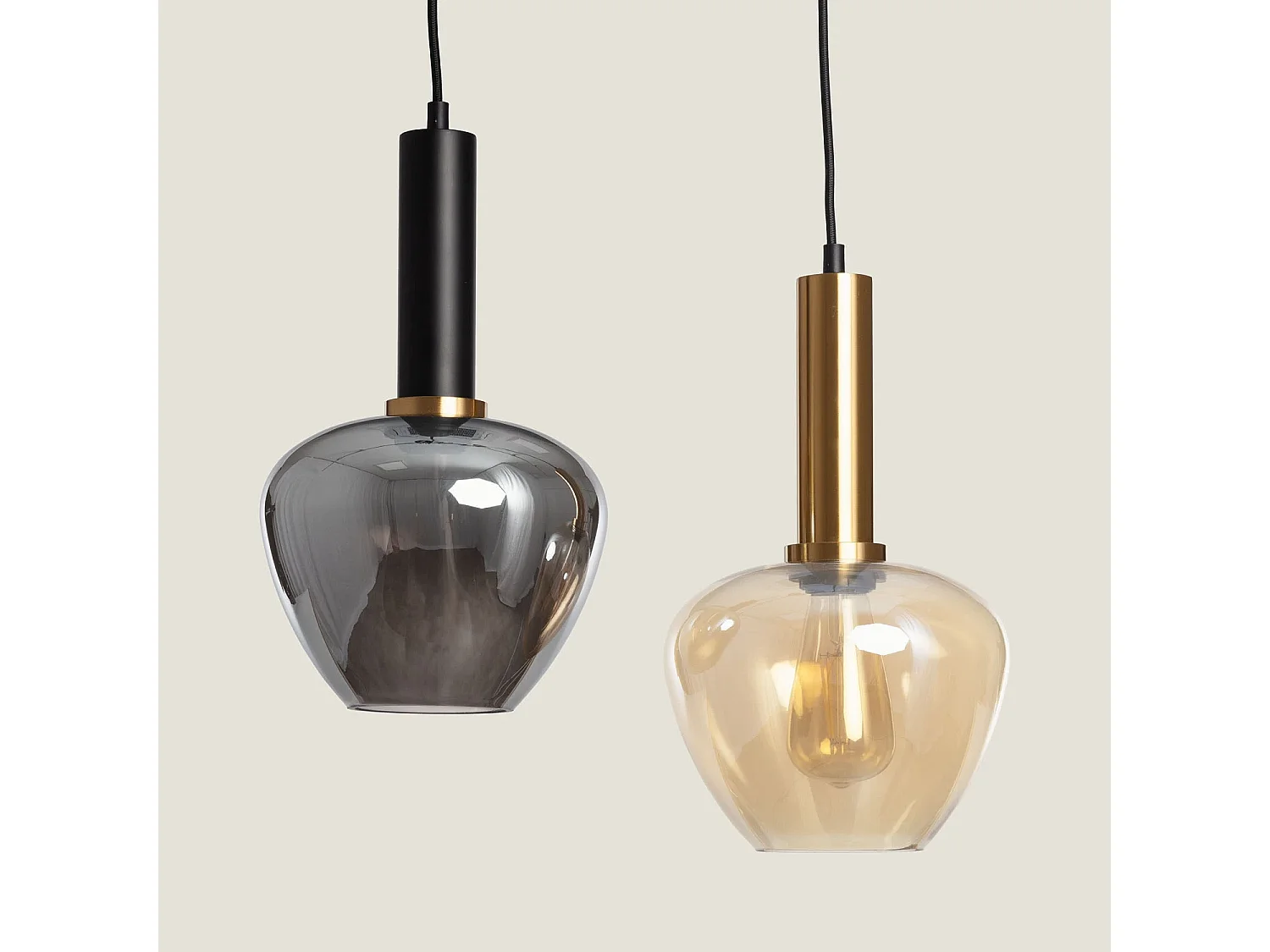 Lámpara Colgante Metal y Cristal Daira Gris Humo