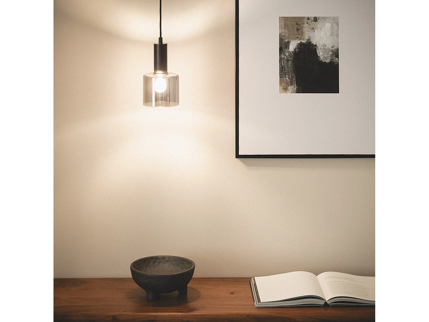 Suspension Métal et Verre Danae Gris Fumée