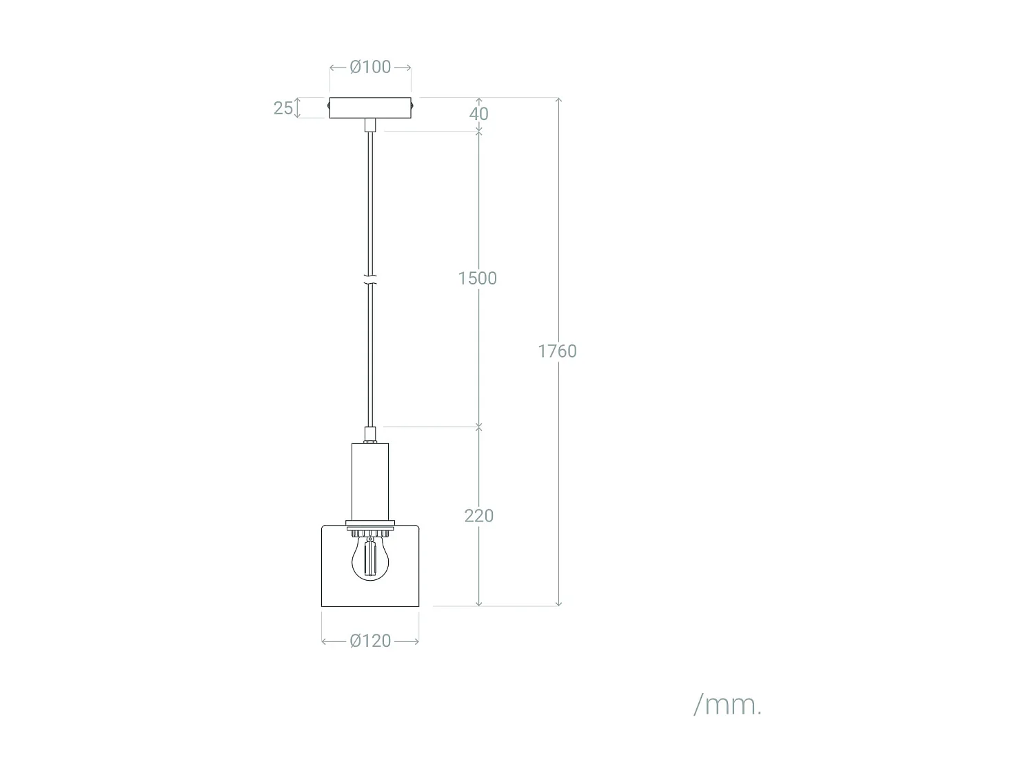 Suspension Métal et Verre Danae Gris Fumée