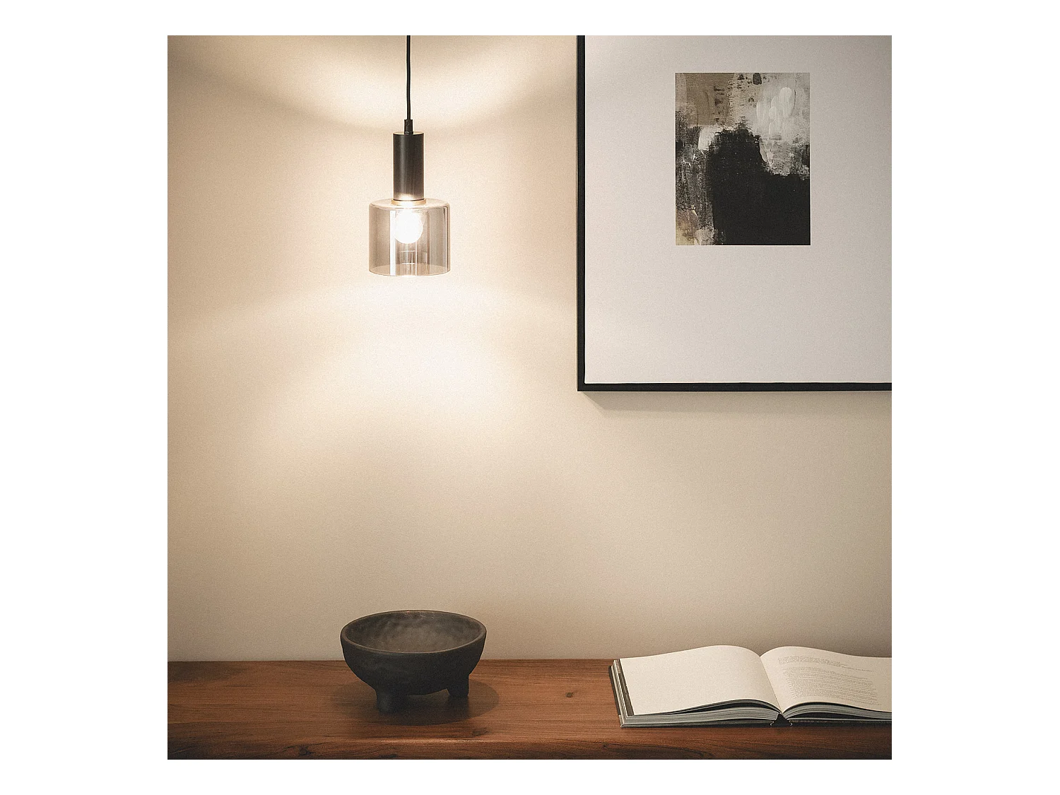 Suspension Métal et Verre Danae Gris Fumée