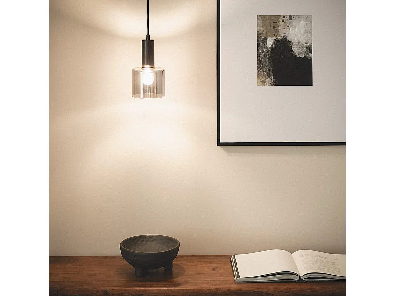 Suspension Métal et Verre Danae Gris Fumée