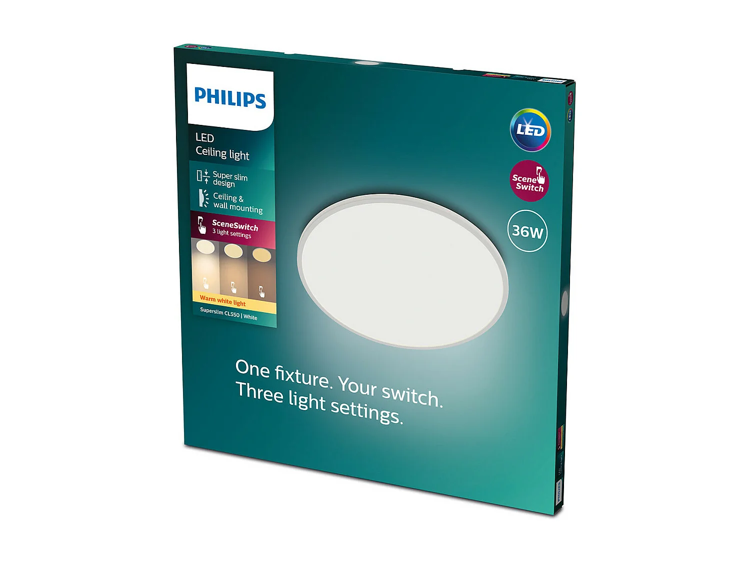 TechBrey Plafón LED 18W PHILIPS CL550 SuperSlim IP44 Regulable 3 Niveles