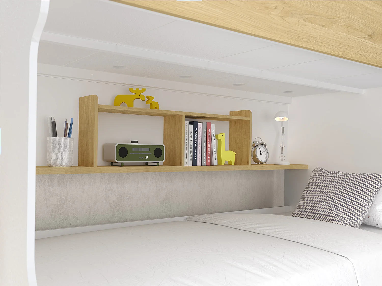 Lit superposé 90 x 190 cm - Avec rangements - Blanc et naturel + Matelas - YALOVA