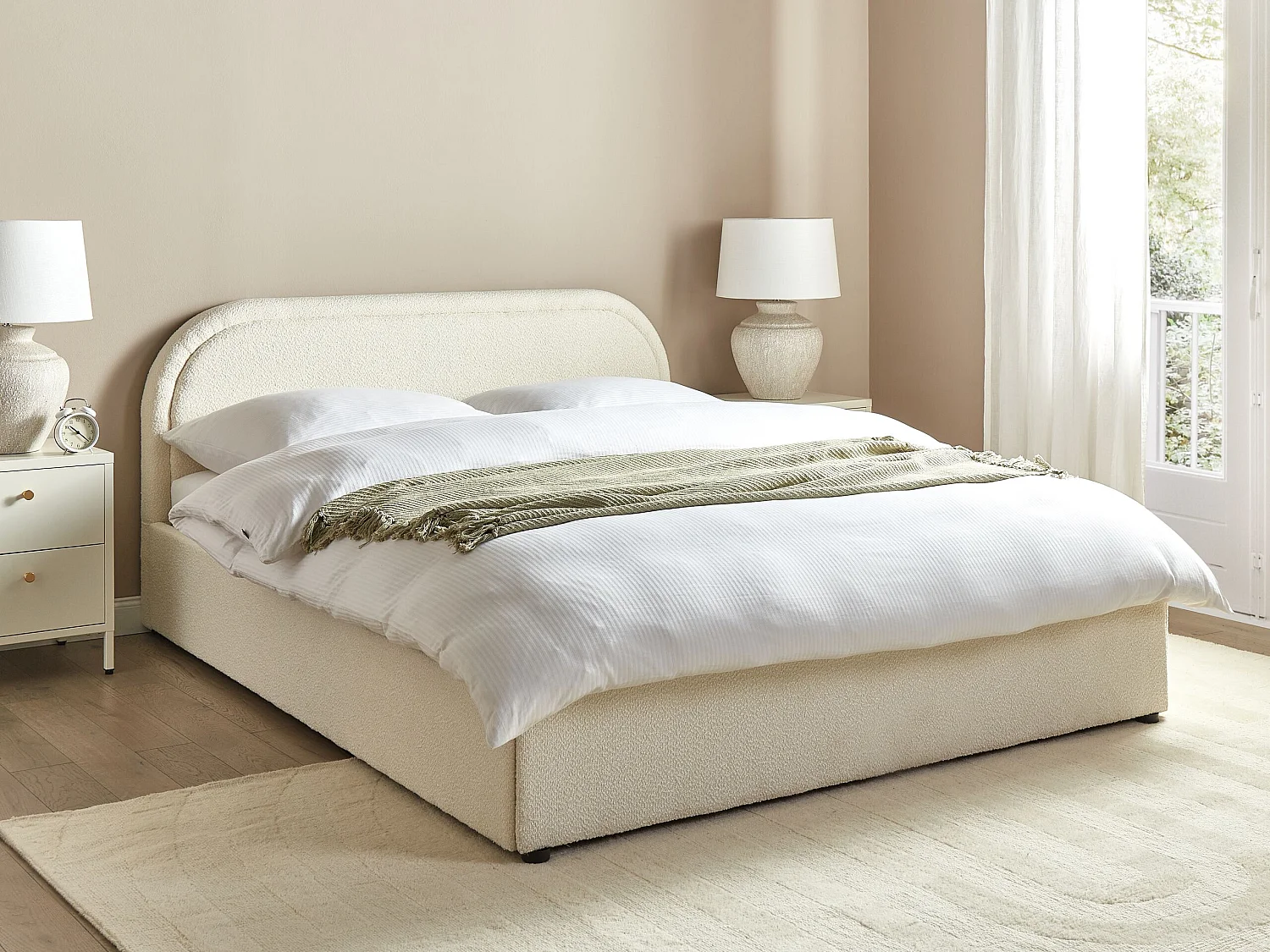Lit ottoman Bouclé QUILLIEN 160 x 200 cm Beige clair